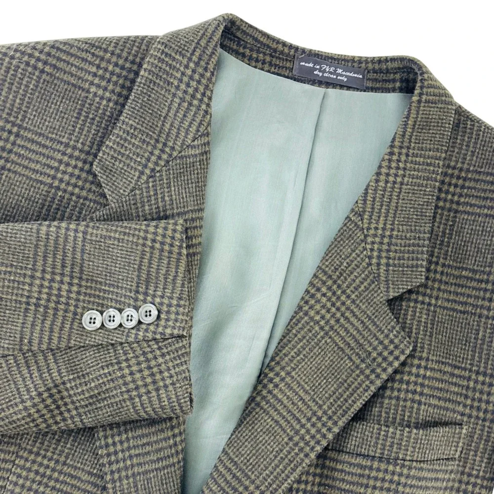 Gianfranco Ruffini Italy Plaid Tweed Cashmere Blend Blazer Olive Green Plaid 48